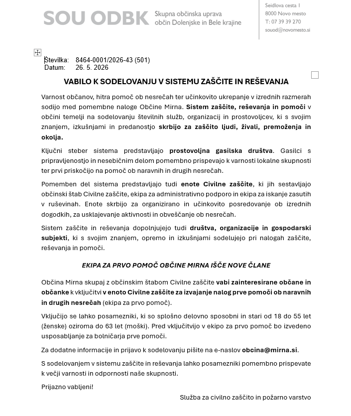 Vabilo k sod. sist. zaščite in reševanja